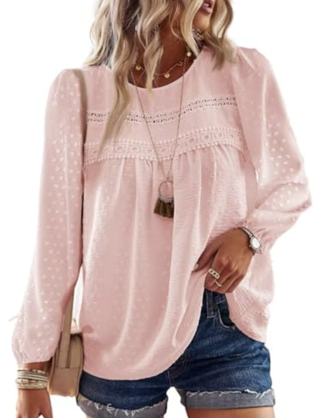 🆕 Boho Tops for Women Long Sleeve Shirts Crewneck Flowy Womens Blouses Dressy